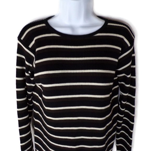 Linda Allard and Ellen Tracy Striped Women's Pullover Top Size L Merino 2837 - Picture 2 of 7